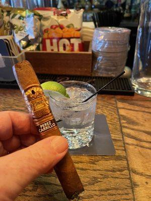 Perez Carillon - pretty good cigar. Ohhhh, and a Tito's/Tonic