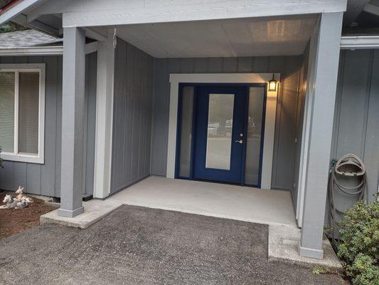 New widened entry door and accessible concrete ramp