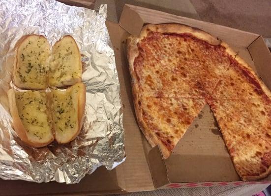 Large cheese pizza and garlic bread. SO good!!