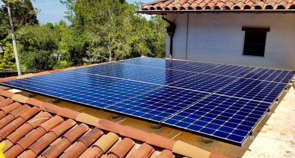 Flat roof...tile roof...no problem for Solar Pro. 21 LG 360 watt solar panels for a 7.56kW residential system.