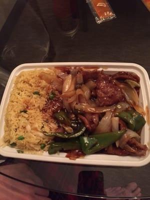 Pepper steak with fried rice