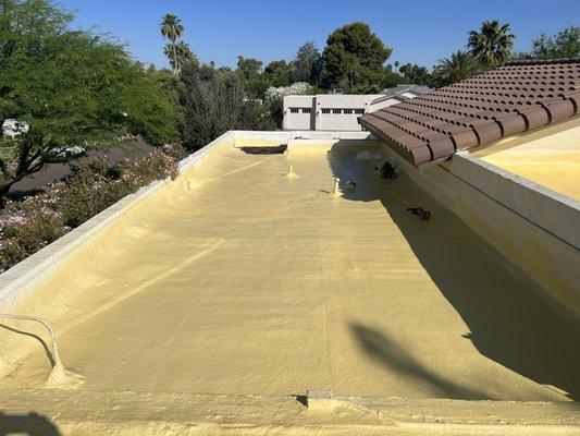 New Seamless foam roof installed.