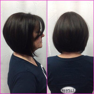 From shoulder length to an angled bob with a chocolate brown color to go with it!