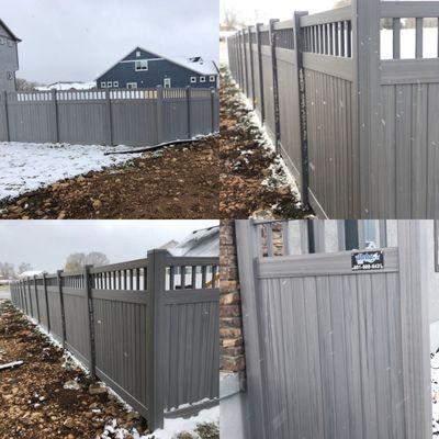 "Aged Cedar" 6'-0" Picket top. Welcome to the world of old school look. This is a vinyl fence that looks like an old wood fence.