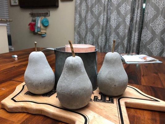 3 concrete pears w/stem. $9 each