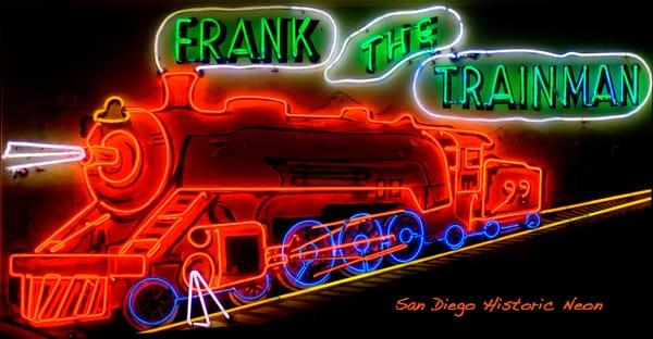 This historic landmark is a very rare example of animated neon. Here the chugging train.