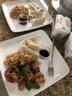 Shrimp with vegetables, pork fried rice