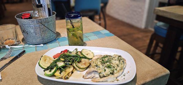 Pineapple mojito and baked crab grouper