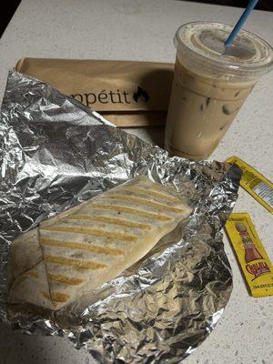 Combo Burrito and Large Carmel Latte