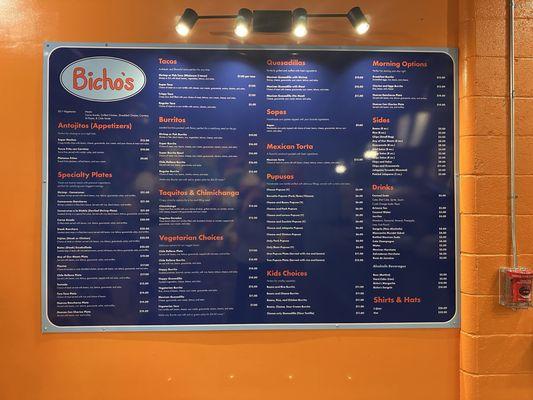 Bicho's menu! Very tasty and authentic food. Definitely recommend!