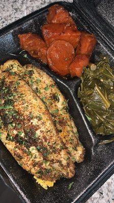 Blackened Catfish w/ Yams & Greens