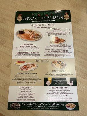 Holiday menu @ Shari's.