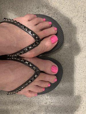 My pedicure today 25-45 min after pedicure..  Gel Paint to thick,  Not even or covered evenly!!