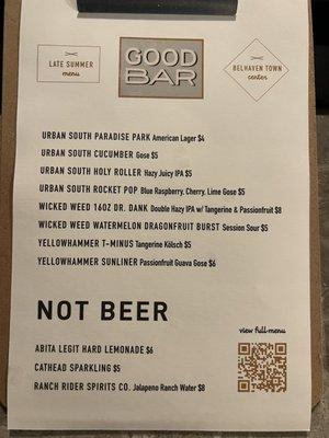 Additional beer + other menu