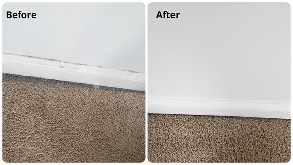 Before and After of a well needed baseboard cleaning.