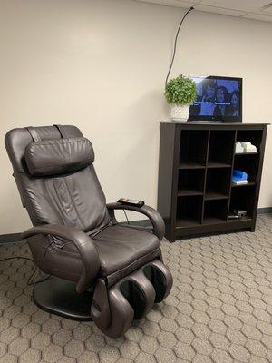 Enjoy a relaxing time in our massage chair either before or after your adjustment... or both!