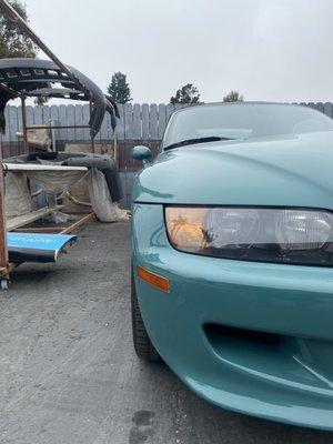 Front right after body work for Gary S. Z3. Note improved quality of paint condition.