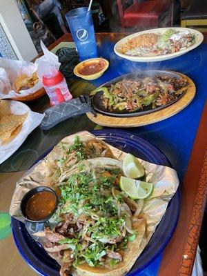 Street tacos and steak fajitas