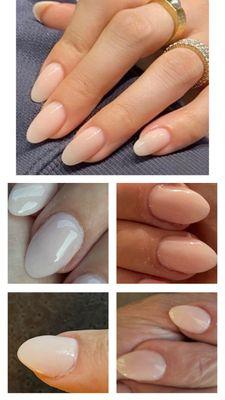 Top photo: inspiration/expectation that was showed to nail tech  Bottom photos: what I left with - short and pointy and uneven