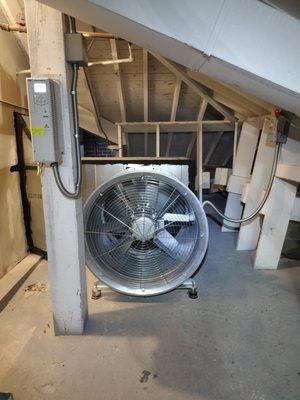 Stairway pressurization fan. Commercial application