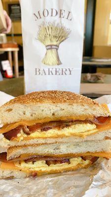 Original breakfast sandwich with bacon.