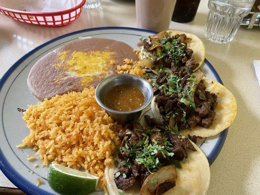 Steak street tacos. So tasty and is the best item on the menu