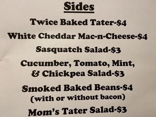 A variety of sides that change on a weekly basis!