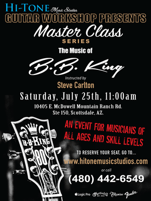 Guitar Workshop Presents... Master Class Series, The Music of B.B. King.  To reserve your seat, go to hitonemusicstudios.com