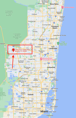 We are located at: 

1605 Town Center Blvd, Suite A, Weston, FL, 33326