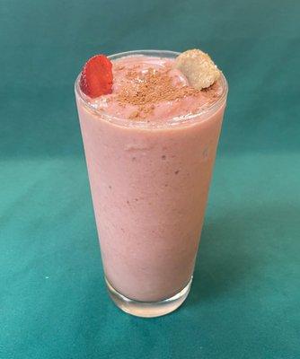 An artful blend of organic bananas, strawberries, cacao and hemp seeds.