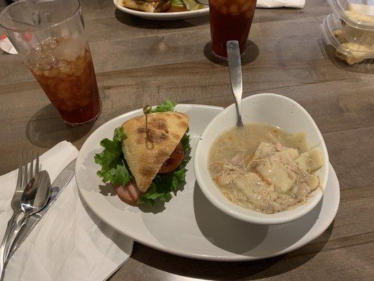 Italian sandwich and chicken and dumplings!  Soo good!