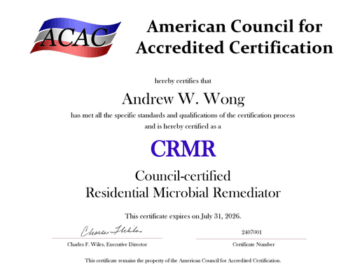 ACAC CERTIFIED MICROBIAL REMEDIATOR