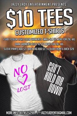 T-SHIRT PRINTING CALL FOR SAME DAY SERVICE  OFFICE 817-457-5299 CELL 682-561-9847