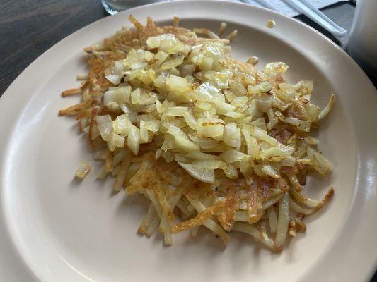 Side order of Hash browns, Crispy, with grilled onions