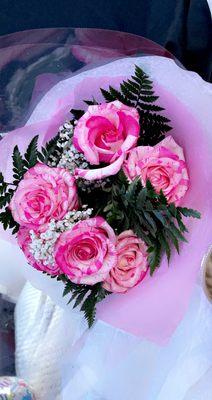 Beautiful Pink Zebra Roses with Baby's Breath