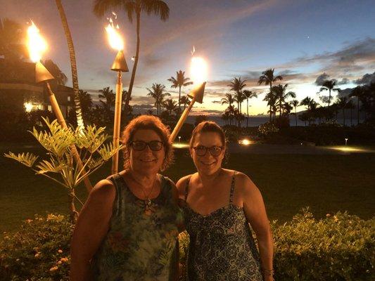 Lisa and Kim at The Montage hotel having dinner