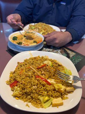 Curry fried rice and red curry.