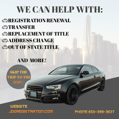 DMV Car Registration. Call JDG Registration Services and save Hours of procesing Titles and Registeration.