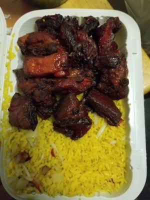 Bbq rib tips with pork fried rice