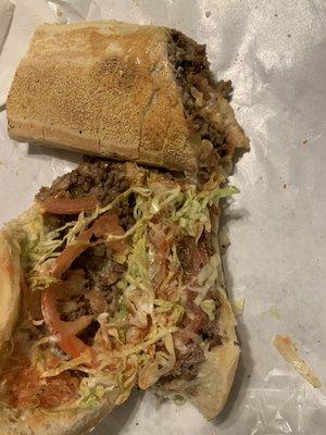 Inside of the $5 cheese steak, it's good but it comes with mayo if you tell them you want everything