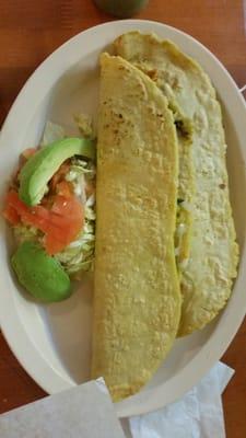 Quesadillas.  Handmade torillas. It's a big thick but still good