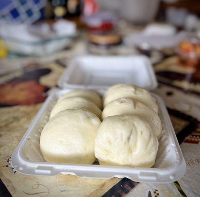 Red bean bun (left) and pork dumpling (right)