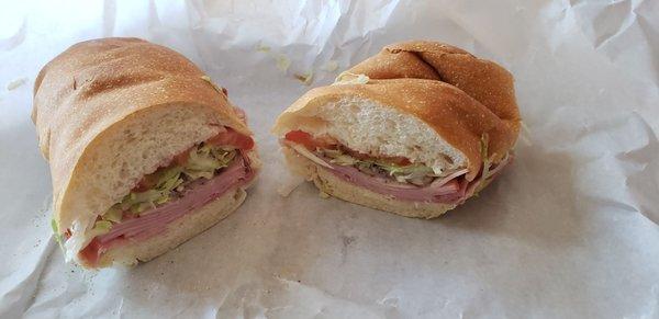 Half Italian sandwich. Soft bread and a good serving of meat!