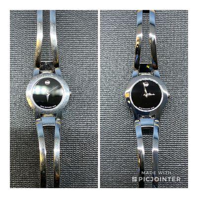 Movado watch refinished and polished.