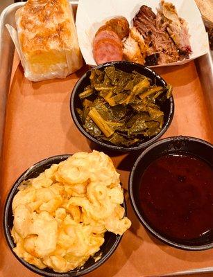 Cornbread, collard greens, mac & cheese and delicious barbecue sauce to go with a variety of meats