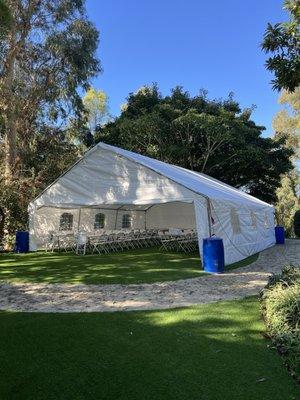 30x30 tent with tables and chairs for 80 people