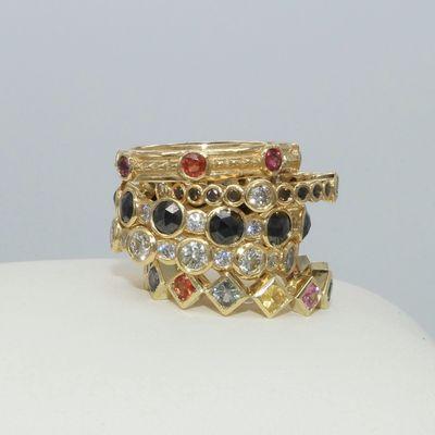 Yellow gold diamond & precious stones bands