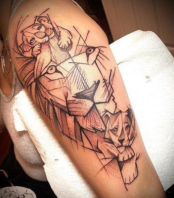 Lion King Rendition | Fine Line Work | Black and Grey Tattoo | Rocky Socks