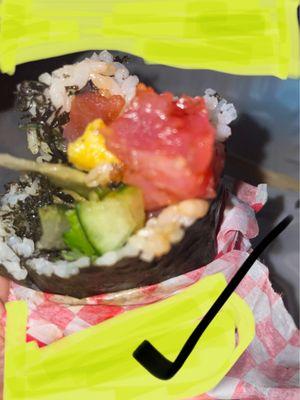 1st time/order- Build Your Own Sushi Burrito snapshot. Hearty & filling just pricey