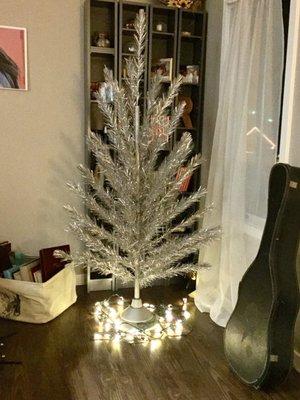 One of my favorite finds: an aluminum tree. I never take it down!